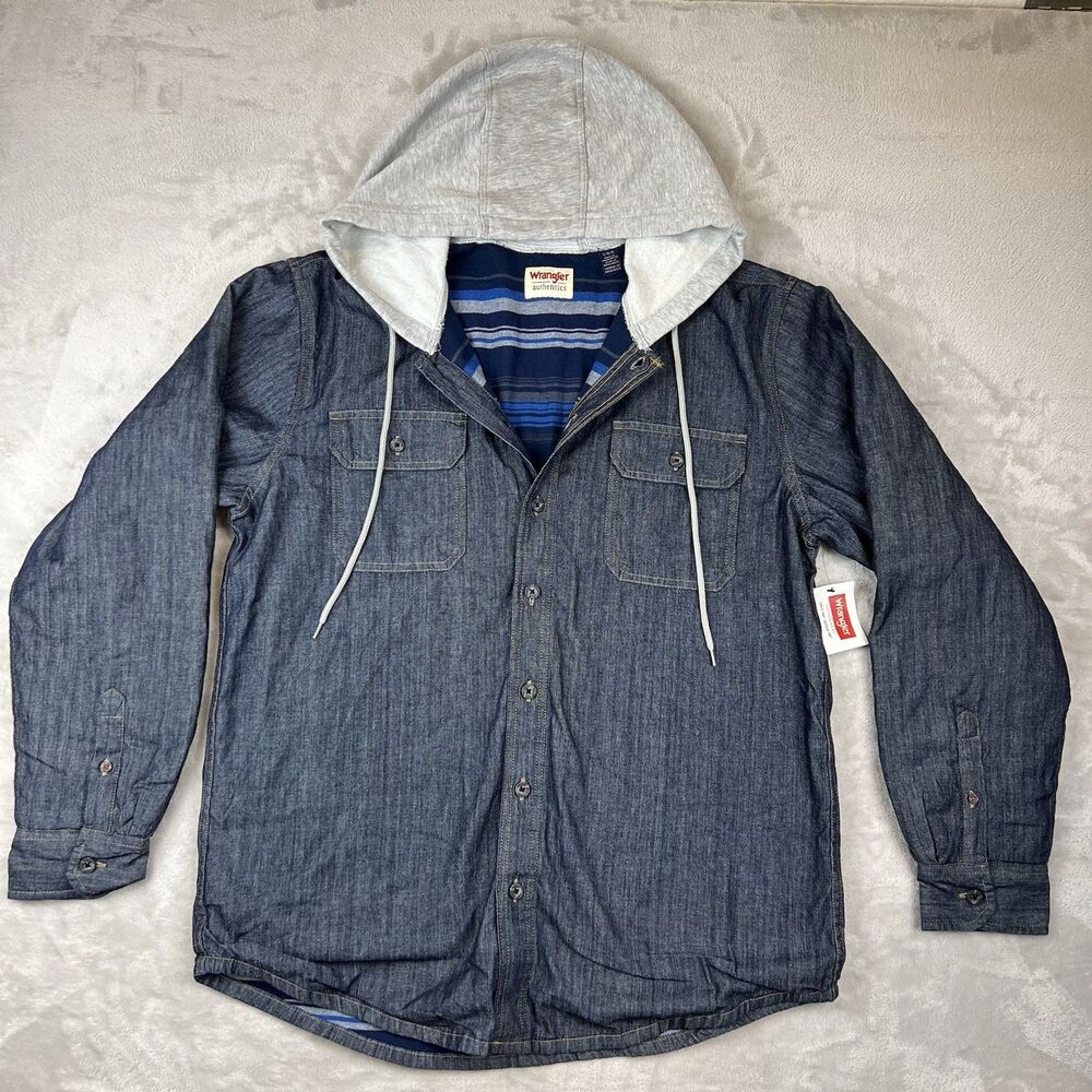 Wrangler Authentics Denim Hoodie Shirt Jacket Size L Made in Bangladesh
